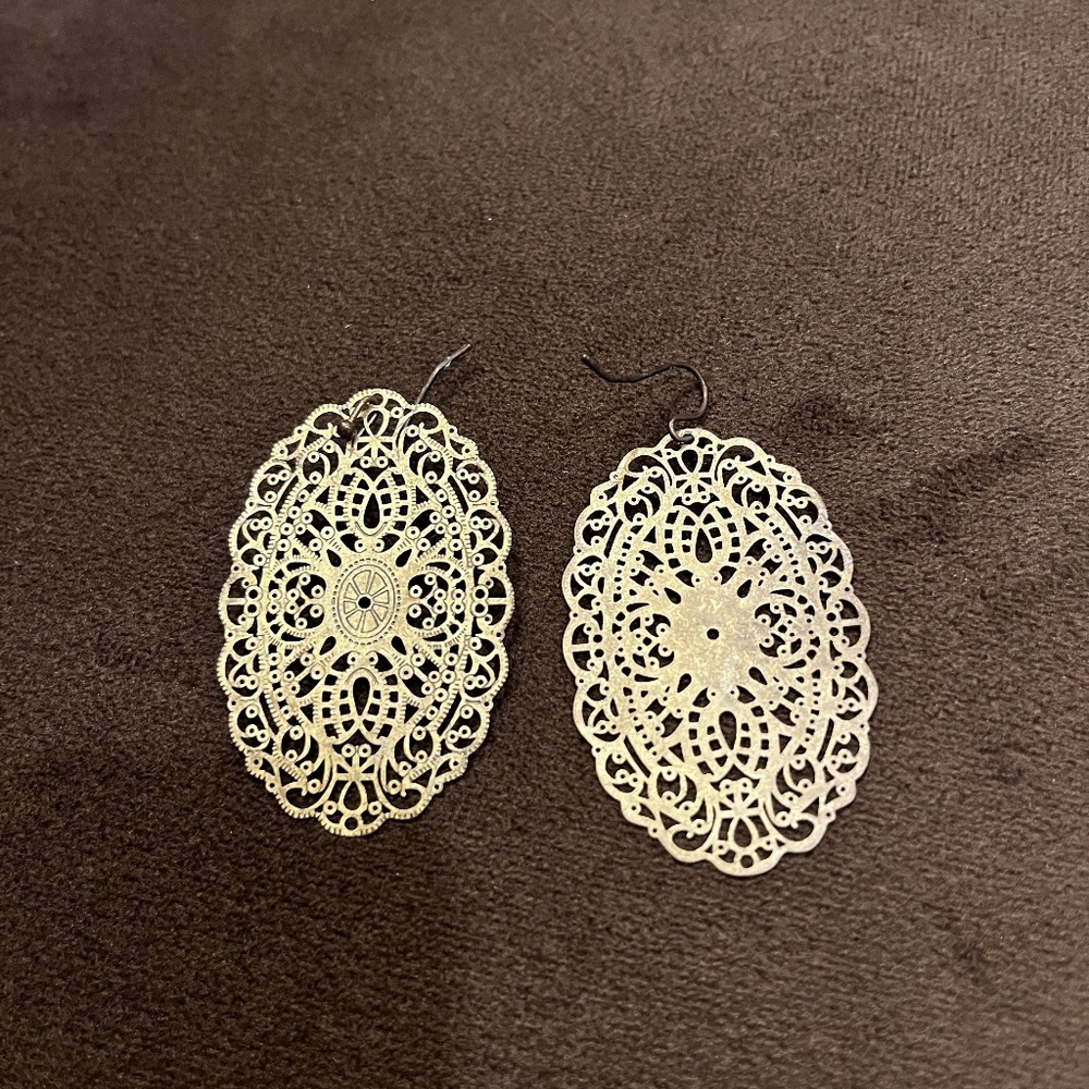 gold pendant mosaic earrings